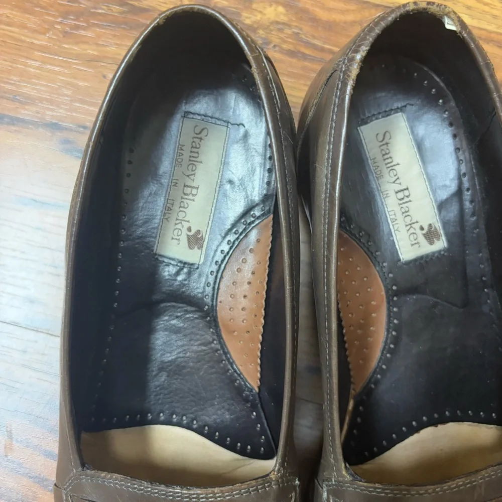 Stanley Blacker Brown Leather‎ Italian Loafers Moccasin-Style Slip-Ons 9.5